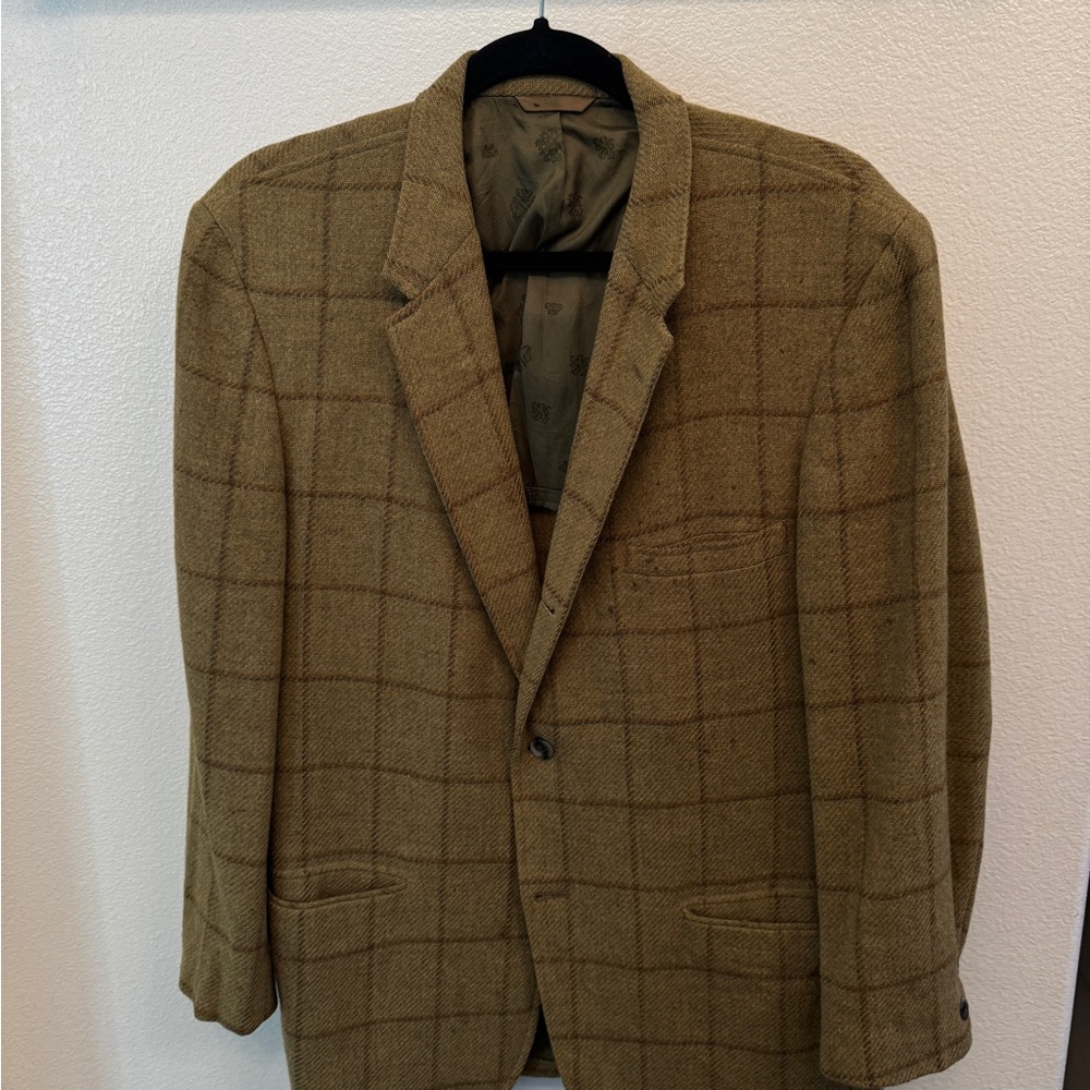 Men's Olive Windowpane Wool Blazer